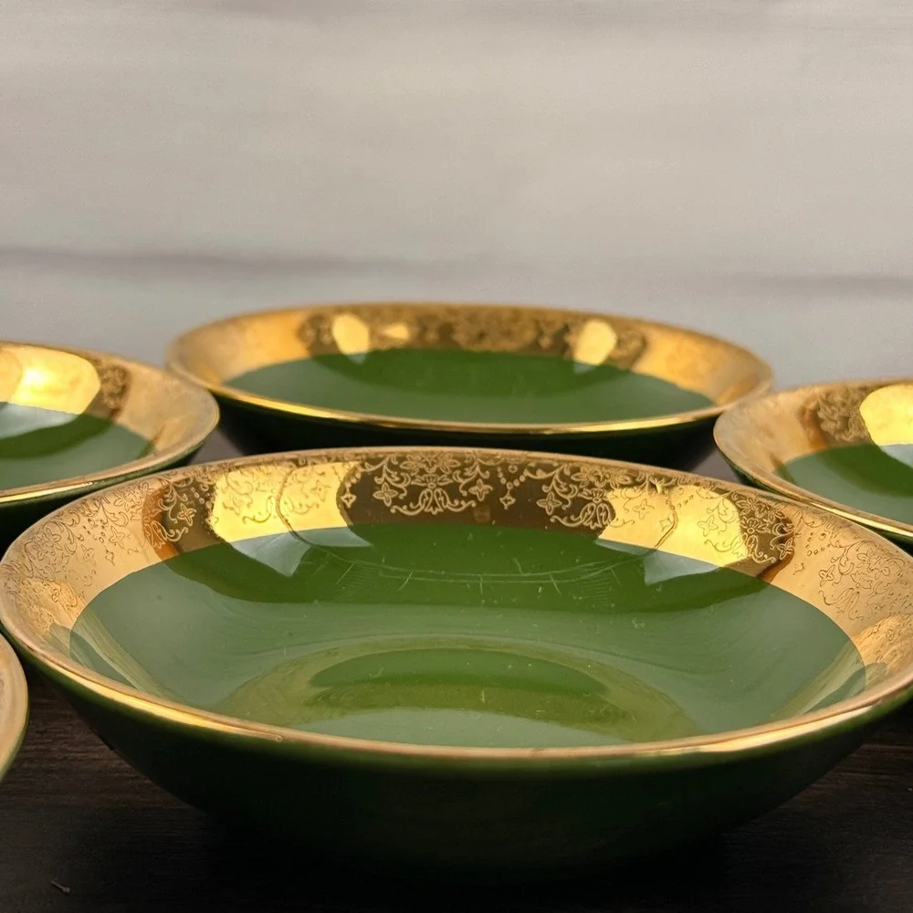 Sabin Green-O-Gold 22K Gold Green Dessert Bowls Set of 6